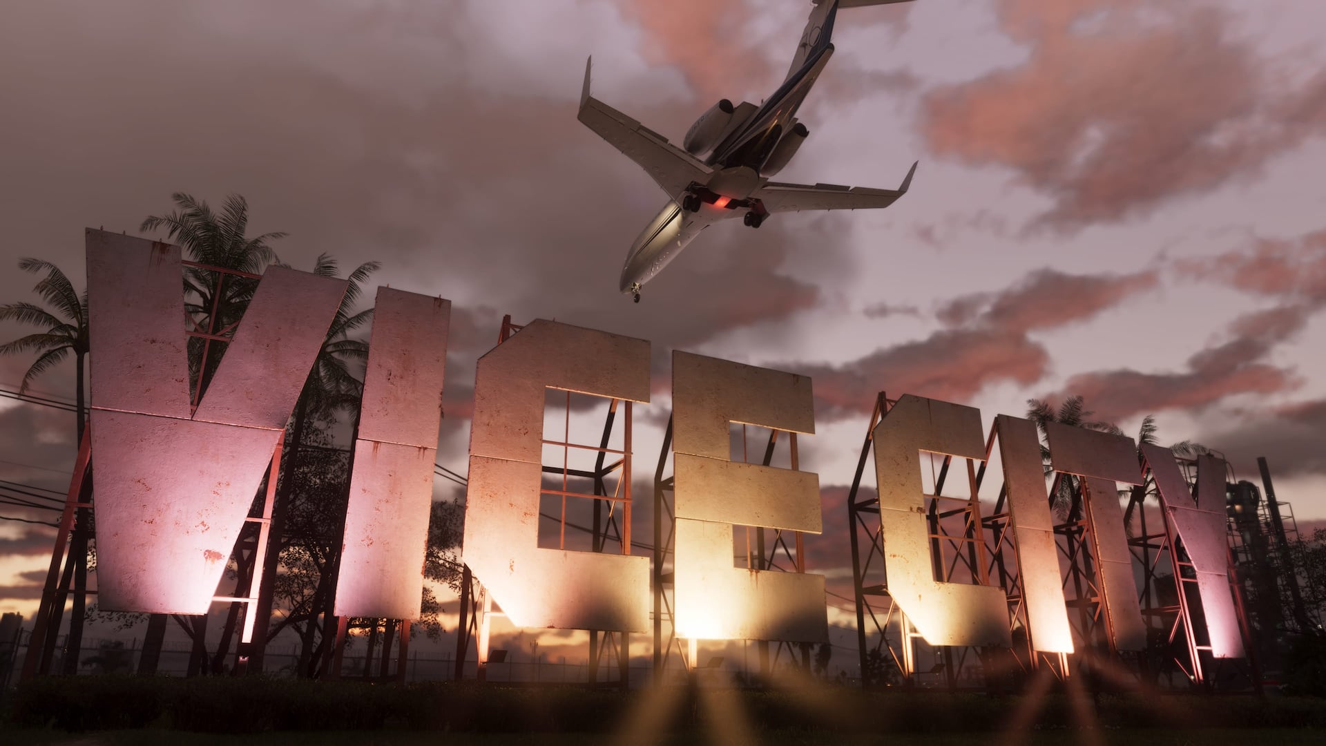 A plane over Vice City — a scene from GTA VI